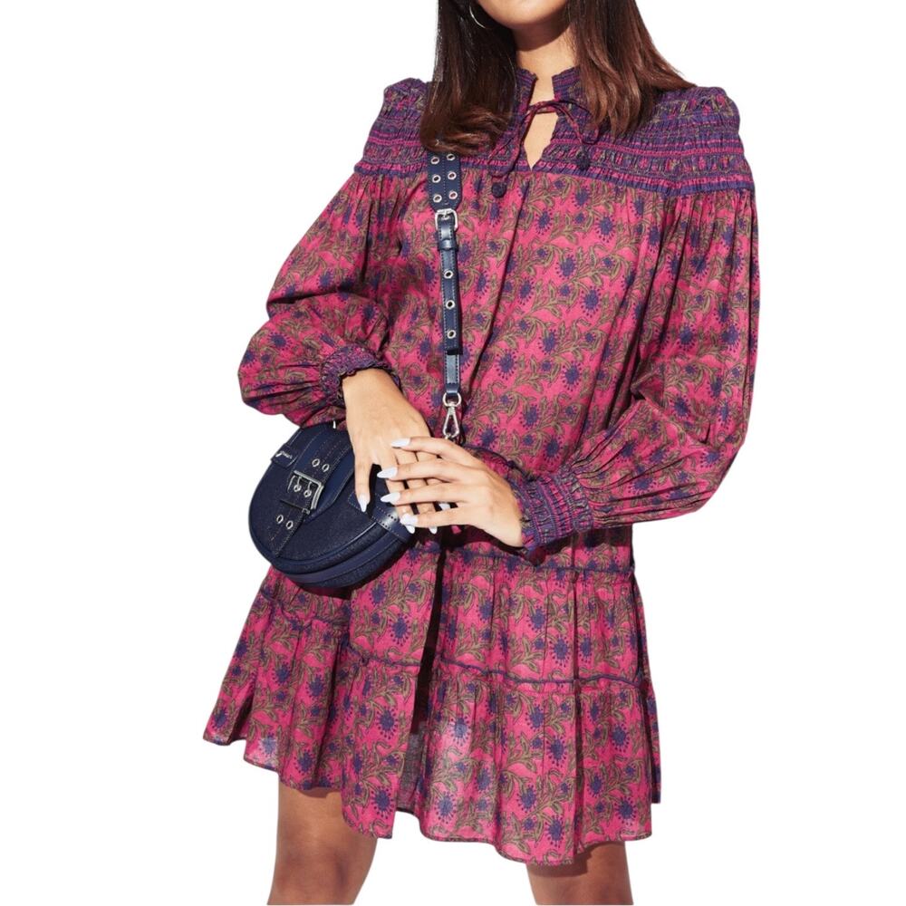 Saylor Bettie Dress Long Sleeve 100% Cotton Bohemian Mini Size XS